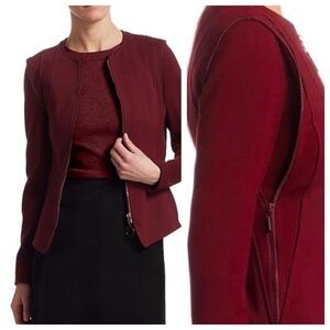 AKRIS PUNTO Women’s 12 Burgundy Jacket Zipper Corpcore Designer Edgy Jersey